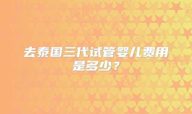 去泰国三代试管婴儿费用是多少?