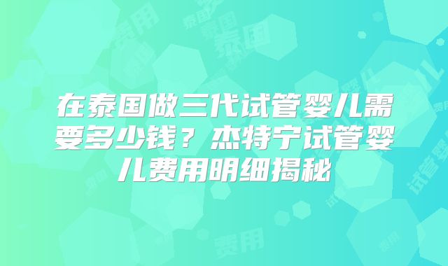 在泰国做三代试管婴儿需要多少钱?杰特宁试管婴儿费用明细揭秘