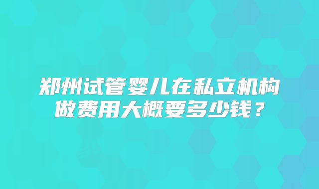 郑州试管婴儿在私立机构做费用大概要多少钱?