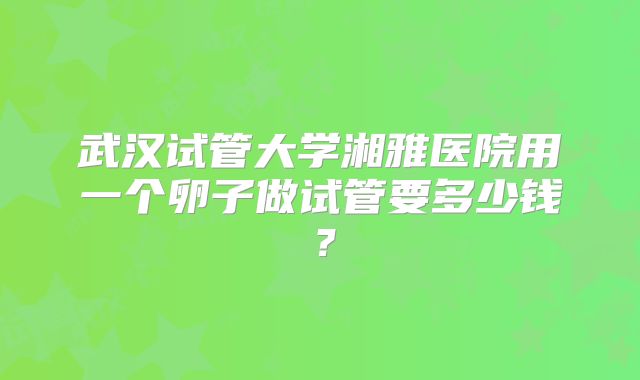 武汉试管大学湘雅医院用一个卵子做试管要多少钱?