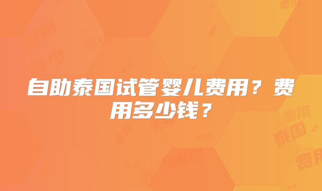 自助泰国试管婴儿费用？费用多少钱？