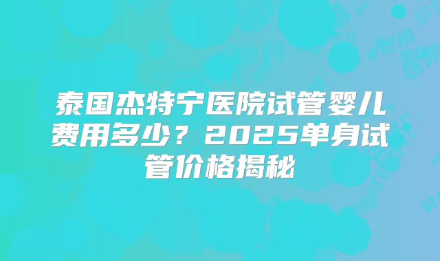 泰国杰特宁医院试管婴儿费用多少？2025单身试管价格揭秘