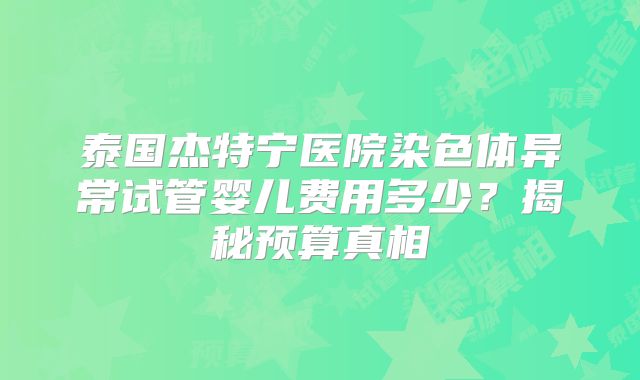 泰国杰特宁医院染色体异常试管婴儿费用多少？揭秘预算真相