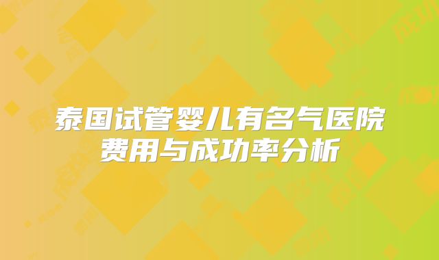 泰国试管婴儿有名气医院费用与成功率分析