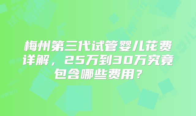 梅州第三代试管婴儿花费详解,25万到30万究竟包含哪些费用?