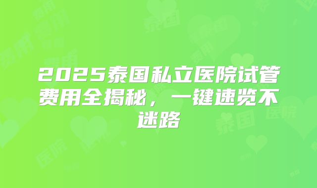 2025泰国私立医院试管费用全揭秘，一键速览不迷路