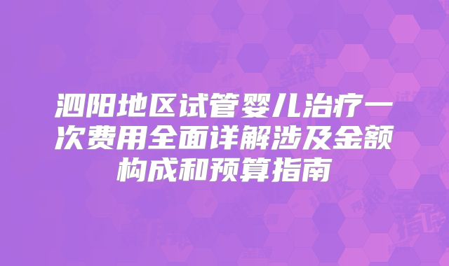 泗阳地区试管婴儿治疗一次费用全面详解涉及金额构成和预算指南
