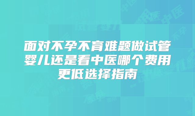 面对不孕不育难题做试管婴儿还是看中医哪个费用更低选择指南