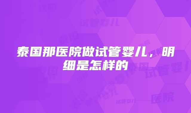 泰国那医院做试管婴儿,明细是怎样的