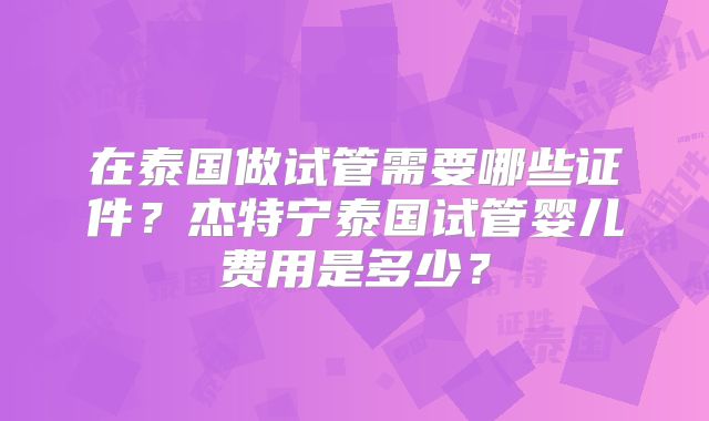 在泰国做试管需要哪些证件？杰特宁泰国试管婴儿费用是多少？