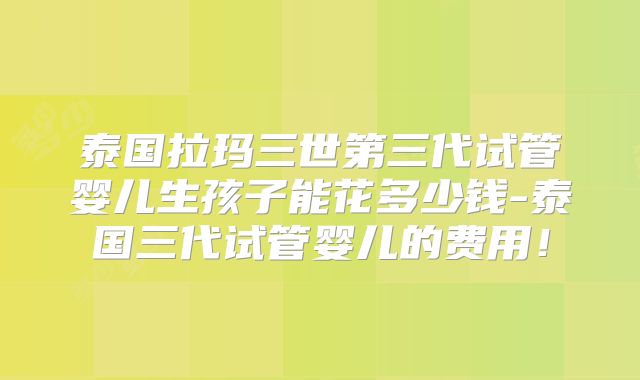 泰国拉玛三世第三代试管婴儿生孩子能花多少钱-泰国三代试管婴儿的费用!