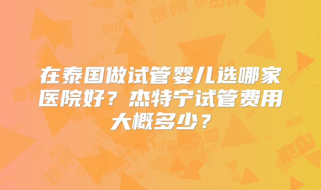 在泰国做试管婴儿选哪家医院好?杰特宁试管费用大概多少?