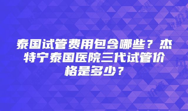 泰国试管费用包含哪些?杰特宁泰国医院三代试管价格是多少?