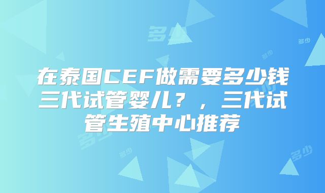 在泰国CEF做需要多少钱三代试管婴儿？，三代试管生殖中心推荐