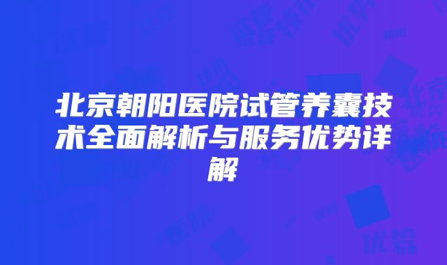 北京朝阳医院试管养囊技术全面解析与服务优势详解