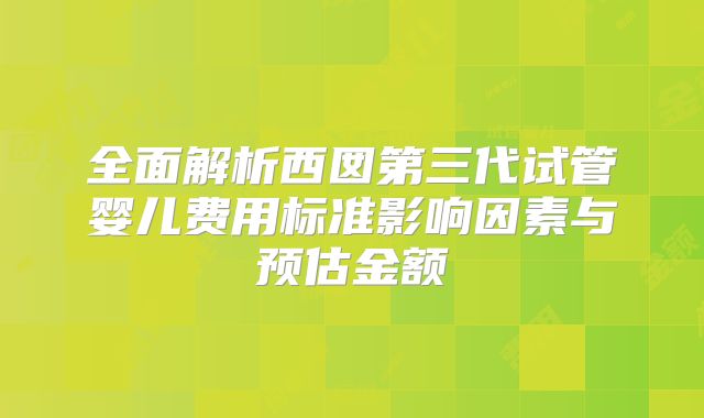 全面解析西囡第三代试管婴儿费用标准影响因素与预估金额