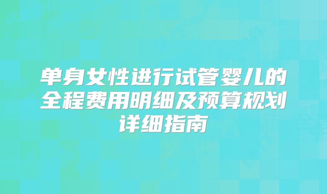 单身女性进行试管婴儿的全程费用明细及预算规划详细指南