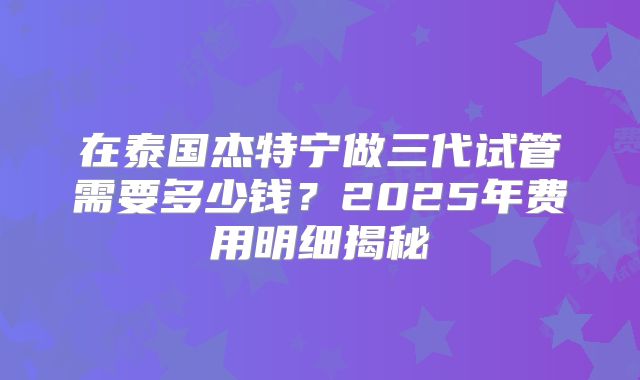 在泰国杰特宁做三代试管需要多少钱?2025年费用明细揭秘