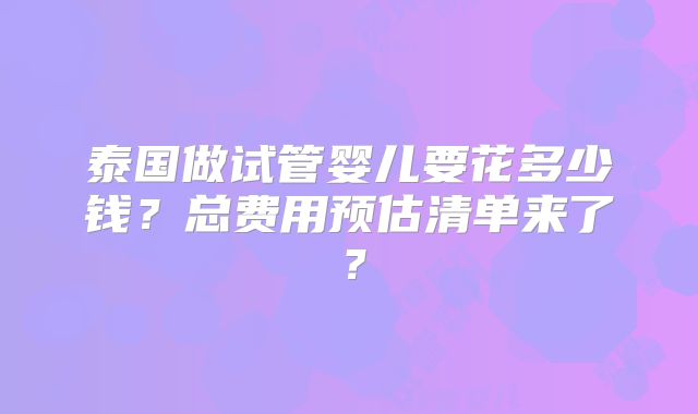 泰国做试管婴儿要花多少钱?总费用预估清单来了?