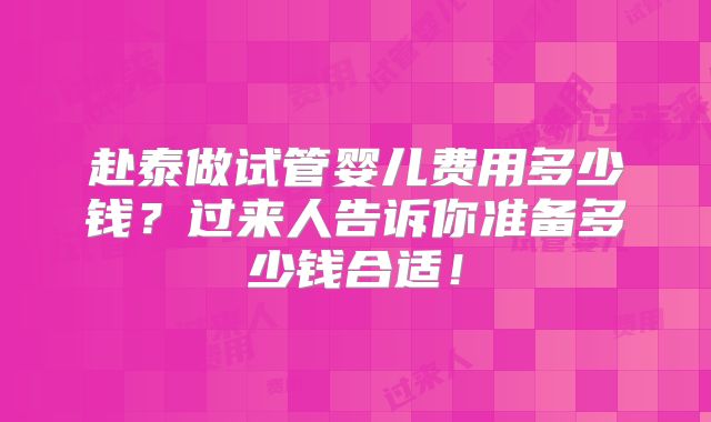 赴泰做试管婴儿费用多少钱?过来人告诉你准备多少钱合适!
