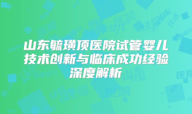 山东毓璜顶医院试管婴儿技术创新与临床成功经验深度解析