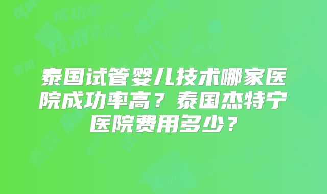 泰国试管婴儿技术哪家医院成功率高?泰国杰特宁医院费用多少?