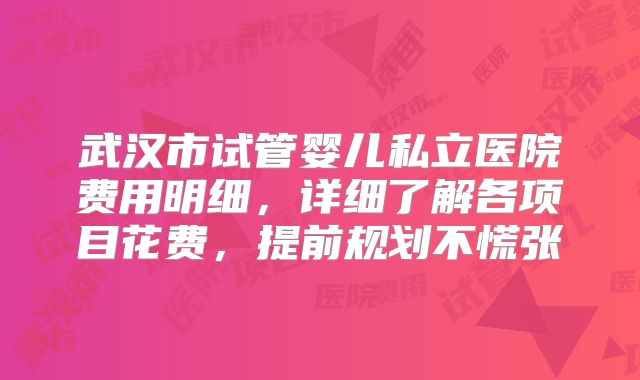 武汉市试管婴儿私立医院费用明细,详细了解各项目花费,提前规划不慌张
