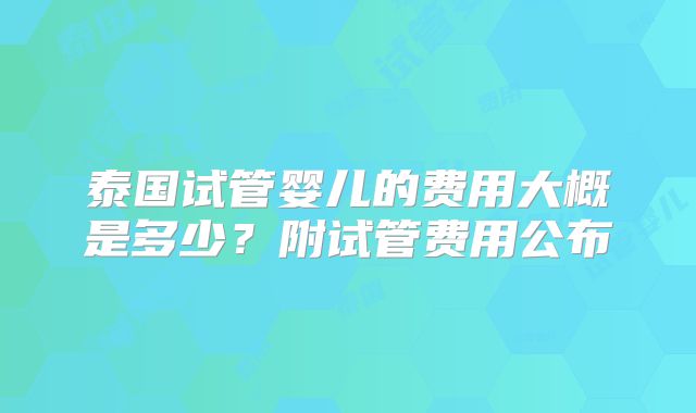 泰国试管婴儿的费用大概是多少?附试管费用公布