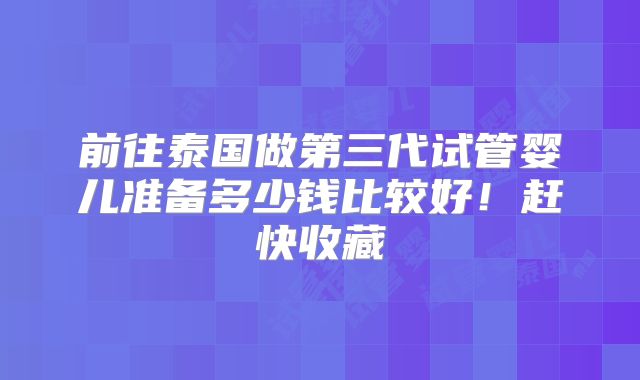 前往泰国做第三代试管婴儿准备多少钱比较好！赶快收藏
