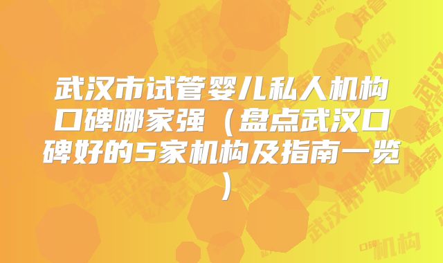 武汉市试管婴儿私人机构口碑哪家强（盘点武汉口碑好的5家机构及指南一览）