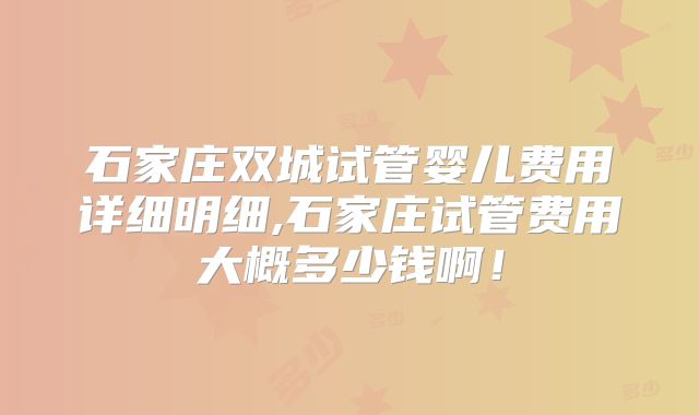 石家庄双城试管婴儿费用详细明细,石家庄试管费用大概多少钱啊!