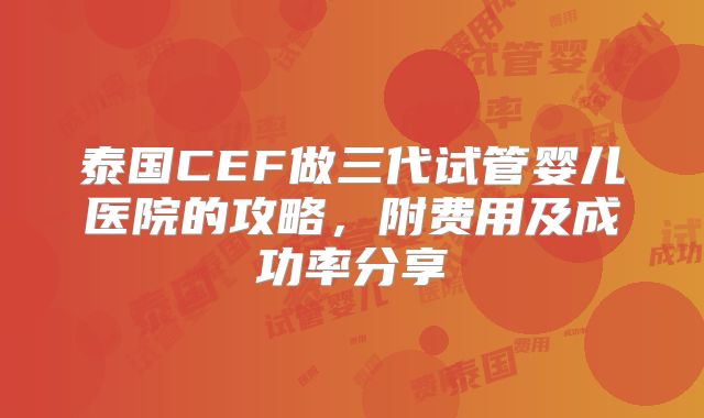 泰国CEF做三代试管婴儿医院的攻略,附费用及成功率分享