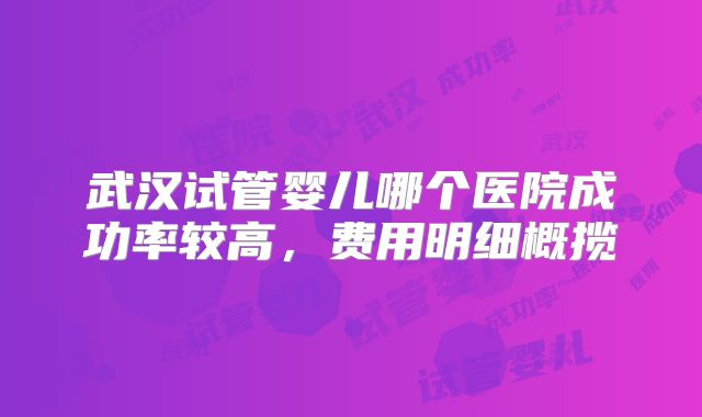 武汉试管婴儿哪个医院成功率较高，费用明细概揽