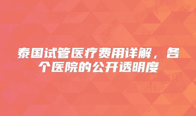 泰国试管医疗费用详解，各个医院的公开透明度