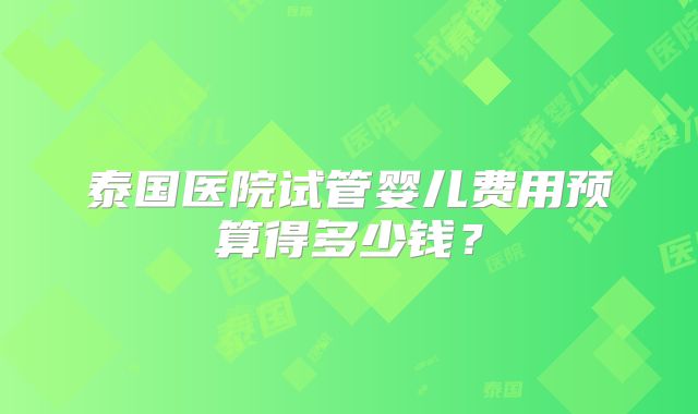 泰国医院试管婴儿费用预算得多少钱?