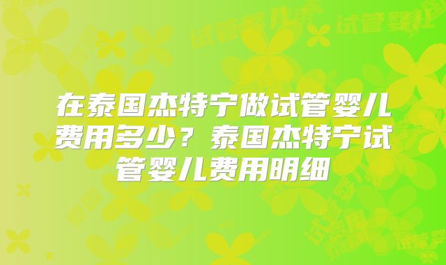 在泰国杰特宁做试管婴儿费用多少?泰国杰特宁试管婴儿费用明细