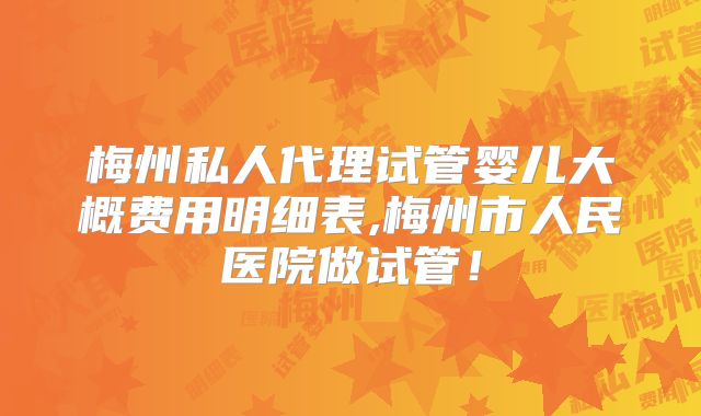 梅州私人代理试管婴儿大概费用明细表,梅州市人民医院做试管!