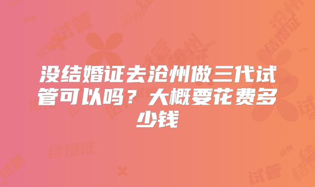 没结婚证去沧州做三代试管可以吗?大概要花费多少钱