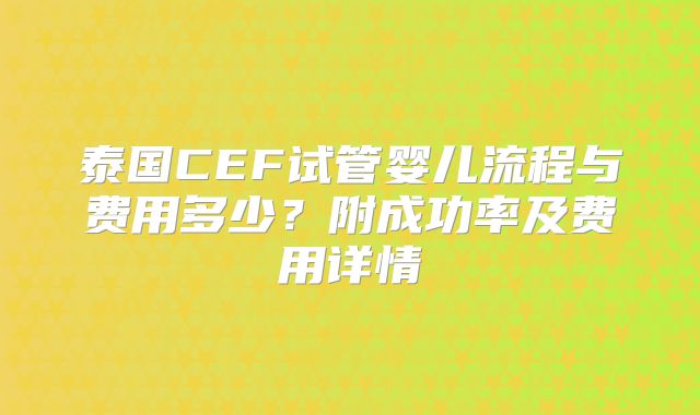 泰国CEF试管婴儿流程与费用多少?附成功率及费用详情