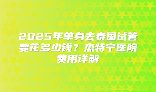 2025年单身去泰国试管要花多少钱？杰特宁医院费用详解
