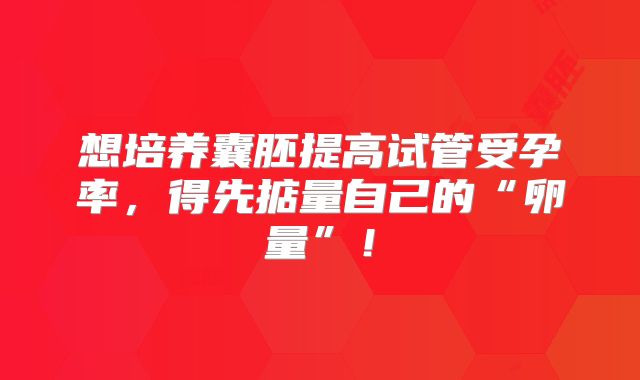 想培养囊胚提高试管受孕率,得先掂量自己的“卵量”!