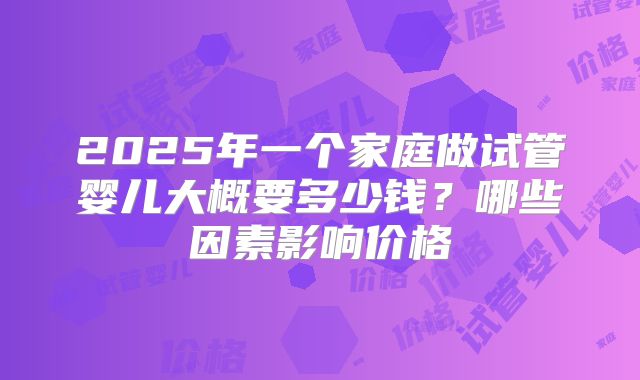 2025年一个家庭做试管婴儿大概要多少钱?哪些因素影响价格