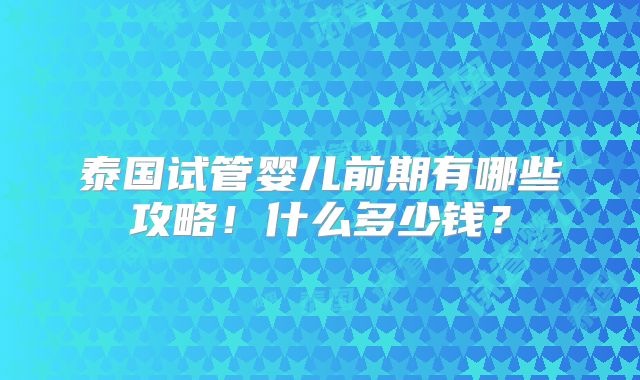 泰国试管婴儿前期有哪些攻略！什么多少钱？