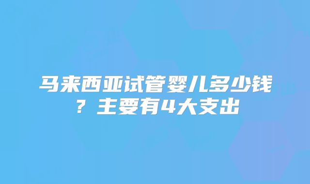 马来西亚试管婴儿多少钱？主要有4大支出