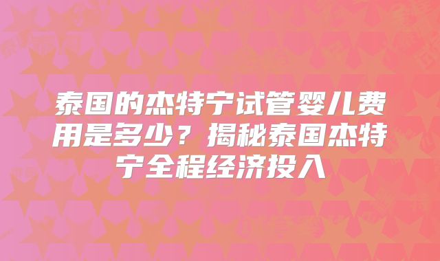 泰国的杰特宁试管婴儿费用是多少?揭秘泰国杰特宁全程经济投入