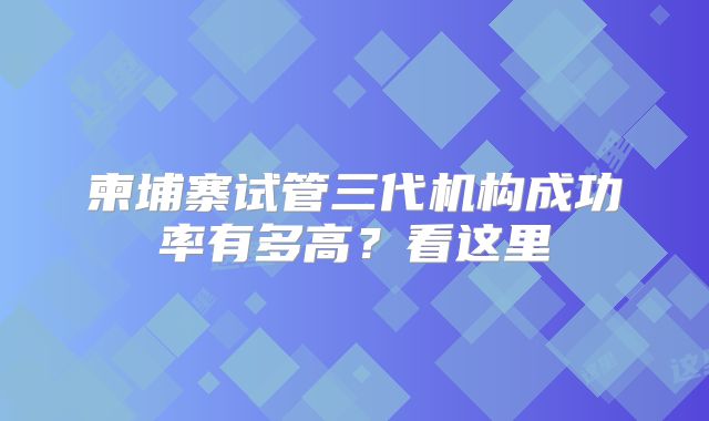 柬埔寨试管三代机构成功率有多高？看这里