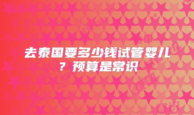去泰国要多少钱试管婴儿？预算是常识