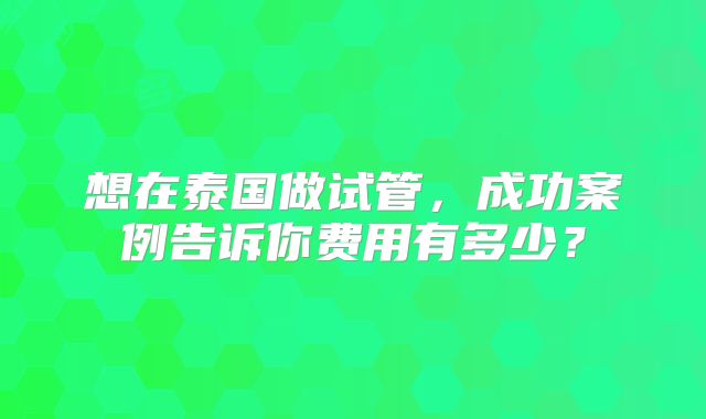 想在泰国做试管,成功案例告诉你费用有多少?