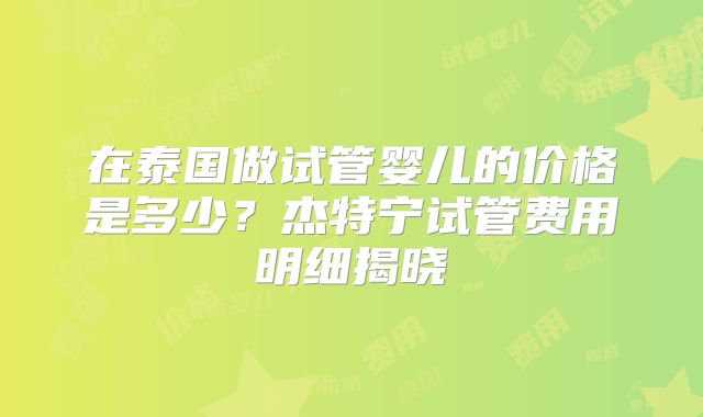 在泰国做试管婴儿的价格是多少？杰特宁试管费用明细揭晓