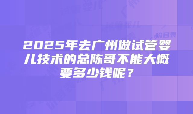 2025年去广州做试管婴儿技术的总陈哥不能大概要多少钱呢？
